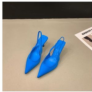 Franse hoge hakken zwarte teen-teen sandalen sprookjesschoenen 2023 lente en zomer niche high-end satijnen puntige schoenen (Kleur : Blue, Size : 37 EU)
