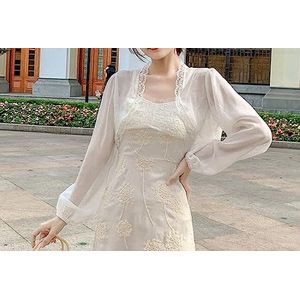 Bolero Meisje Feestelijk,Dames Chiffon Kant Bolero Haalt Zijn Schouders Op Cropped Tops Elegant Vest Met Lange Mouwen Open Voorkant Sheer Haalt Zijn Schouders Op Schouderjas Mantel Avondfeest Cover-