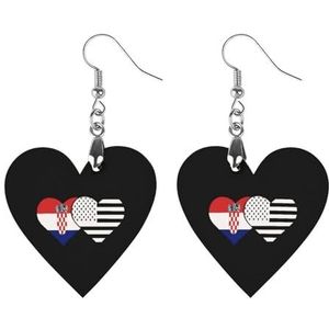 Kroatische En Zwarte Amerikaanse Vlag Leuke Hartvormige Hanger Oorbellen Voor Vrouwen Lichtgewicht Houten Oorbellen Mode-sieraden Geschenken