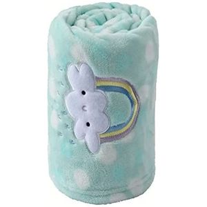 CREVENT Babydeken, lichtgewicht wollige donzige warme pluche veiligheidsdeken voor baby's, peuters, pasgeborenen, uniseks, voor wieg en kinderwagen (75 x 100 cm, groen met regenboog motief uniseks)