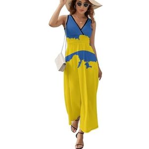 Oekraïense vlag met de kaart dames lange jurk mouwloze maxi-jurk zonnejurk strand feestjurken avondjurken M