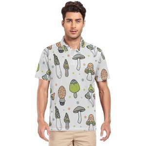 LI ZHI XIN Heren poloshirt met korte mouwen, werkshirt, zomertop, klassieke kraag, sweatshirt met 2 knopen, voor golf, tennis, outdoor, sport, paddenstoelenpatroon, Meerkleurig, S