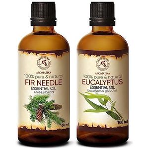Set Etherische Olie 2x 100ml Sparrennaald, Siberisch, Eucalyptus - Aromatherapie, Diffusers, Geurlampen, Zeepmaken en Kaarsen - Cadeauset Pure Naaldoliën