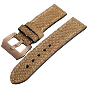 Canvas lederen band, 20 22 2 4 mm Geschikt compatibel met bronzen horloge koperen horloge heren armband, geschikt compatibel met PAM111 411 Herenleer BR (Color : Khaki Bronze Buckle, Size : 22mm)