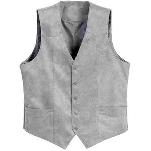 YUECIBAI Gilet Vintage Vest Suits Suede Mannen Casual Business Vest Ingekerfde V-hals Jas Effen Kleur, Grijs, 3XL