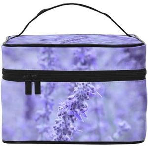 Paarse lavendel gekleurde bloemen afdrukken, make-up tas cosmetische tas draagbare reizen toilettas etui, zoals afgebeeld, Eén maat