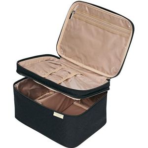 NISHEL Large Double Layer Travel Makeup Bag Women, Cosmetic Case, Organizer for Travel-Size Accessories Bottles, Brushes, Conditioner, and Skin Care Products, Black