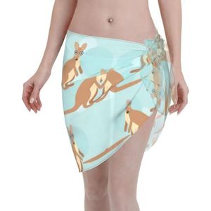 Grappig voor Kangoeroe Zoo Print Elegante Strand Wrap, Bikini Cover Up, Badmode Jurk voor Vrouwen, Perfect voor Zwembad en Resort Zwart, Zwart, one size