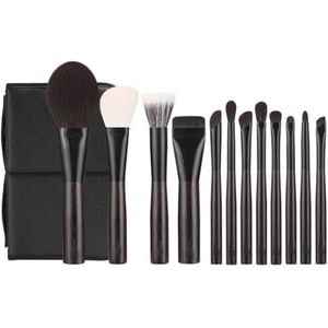 MQPALZKD 12 Stuks Ebbenhouten Make-upborstelset Volledige Set Professionele Oogschaduwborstelgereedschappen For Dierenhaarpoeder