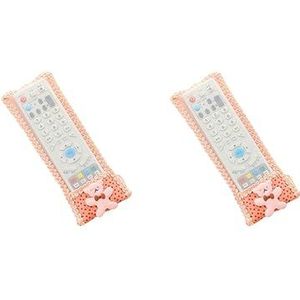 2 set TV Afstandsbediening Case Airconditioner Controllers Gevallen Kleine Beer Ontwerp Kant Materiaal Stofdicht Cover roze S (18.5x8 cm)