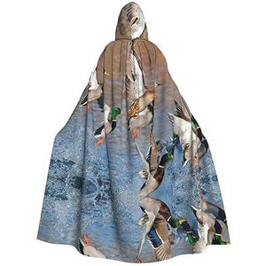 Womens Mens volledige lengte carnaval cape met capuchon cosplay kostuums mantel, 185 cm wilde eenden