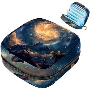 MUOOUM Space Galaxy Dinosaurus Maandverband Opbergtas Menstruatie Pad Tas Draagbare Menstruatie Cup Pouch met Rits voor Tiener Meisjes Vrouwen Dames