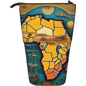 Evengigy Abstracte wereldkaart afdrukken schattig etui met rits verstelbare standaard potloodhouder grappige make-up tas, Zwart, Eén maat, Tas Organizer
