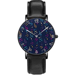 Gekleurde Muziek Notes Persoonlijkheid Business Casual Horloges Mannen Vrouwen Quartz Analoge Horloges, Zwart