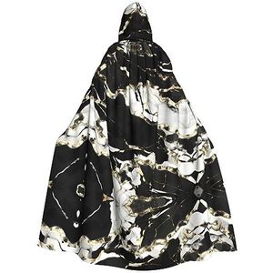 FRESQA Zwart-wit marmeren textuur Unisex Hooded Lange Polyester Cape,Cosplay Kostuums Kerstfeest Vampieren Mantel