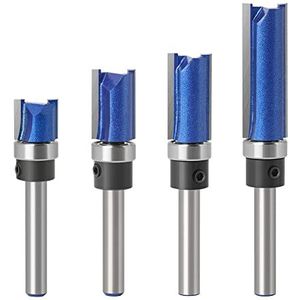 WSOOX 4 stuks kantenfrees, 6 mm schacht, kantenfrees met aanloopring bovenfrees, groeffrees, snijgereedschap voor hout, kantenfreesset (4 stuks kantenfrezen)