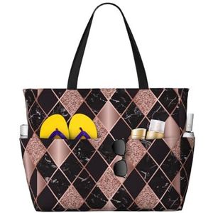 HDTVTV Rose Gold Marmer Roze Zwart Geometrische, Grote Strandtas Schoudertas Voor Vrouwen - Tote Bag Handtas Met Handgrepen, zoals afgebeeld, Eén maat