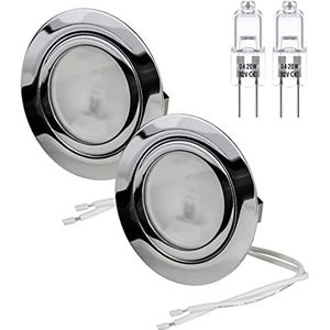 Set van 2 inbouwspots met halogeenlamp voor meubels, chroom, gepolijst, dimbaar, met 12 V, 14 W, 20 W, dubbele spindellamp, G4 aansluitkabel 15 cm