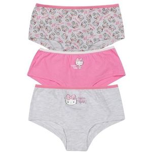 Hello Kitty Panty voor meisjes, kinderonderbroek, slip, ondergoed, roze/grijs (verpakking van 3), roze/grijs, 134-140
