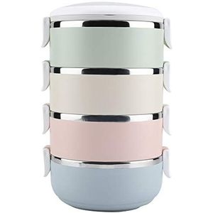 DEWIN Thermische Lunchbox Container,Draagbare Roestvrij Staal Thermische Lunchbox Stapelbaar Lekvrije Bento-Boxen Geïsoleerde Lunchbox met Handvat, Afbreekbaar en Lekvrij (4 Lagen)