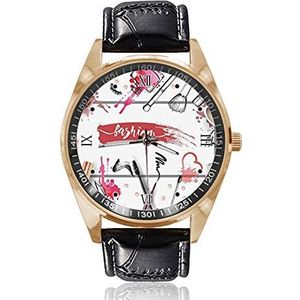 Grappige Kleurrijke Oogschaduw Palet Vrouwen Make-up Producten Polshorloge Analoge Quartz Gouden Wijzerplaat Klassieke LeatherBand Vrouwen Mannen Horloge, Goud, 1.6""x1.6""x0.15"" inch, riem