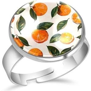 PAFEFO Meisjes Art Handgeschilderde Oranje Ringen Verstelbare Maat Gepersonaliseerde Aanpassen Vrouwen Mannen Memoria Foto Ringen voor Vrouwen, 16mm, Roestvrij staal Roestvrij staal Kristal glas, Geen