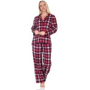 Normann Lange fleece pyjama voor dames in luxe ruit-look met knopen, rood, 44-46