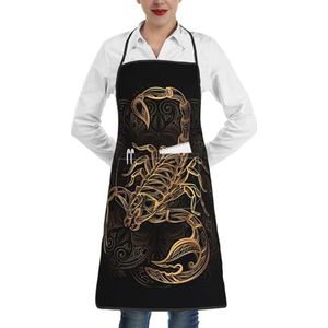 ZhaoYuGoods Griekenland Kaart Schorten met zakken voor Vrouwen, Stijlvolle Kookschorten voor Keuken Tuinieren Salon, Ideale Print Schort, Gouden Scorpion, Eén maat