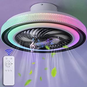 Stille LED-plafondventilator Lamp RGB Verstelbare Plafondventilator Met Licht En Afstandsbediening＆ Bluetooth-muziekluidspreker Plafon Led-ventilator Voor Slaapkamer Woonkamerfeest-A