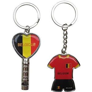 Set van 2 Key Ring Fluitje + Voetbal Jersey Tshirt en Shorts Kleur Vlag België.