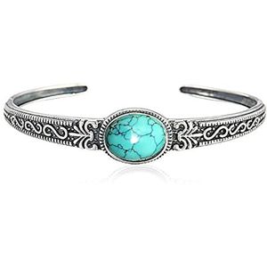 Retro armband, verstelbare zilveren armband, Vrouwen 925 Zilveren Armband Met Mozaïek Turquoise Manchet Bangle Vriendschap Armband Zilveren Sieraden Verjaardagscadeaus F (Color : Silver)