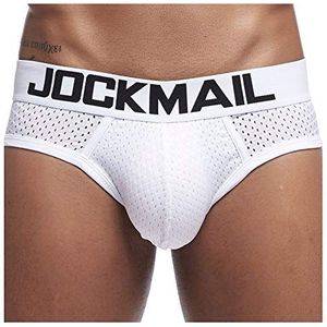 JOCKMAIL Sexy Heren Ondergoed Slips Mesh Heren Slips Comfortabele Heren Shorts Mannelijke Slipje, Wit, L
