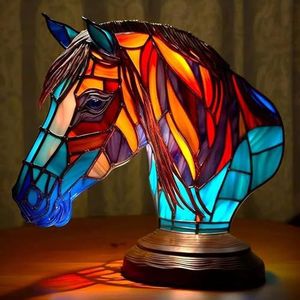 Serie dierentafellampen, tafellamp van gebrandschilderd glas in dierenvorm, vintage tafellampen van dieren for huisdecoratie, dierenlamp for woonkamer, slaapkamer, huis en kantoor m-4017 (Color : Hor