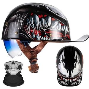 Motorfiets Half Helm Volwassenen Baseball Cap ECE Gecertificeerd Open Gezicht Helm Vintage Hood Eaves Gradiënt Blauwe Lenzen Snelle Release Gesp Met Ademende Poren M~2XL 57-64CM