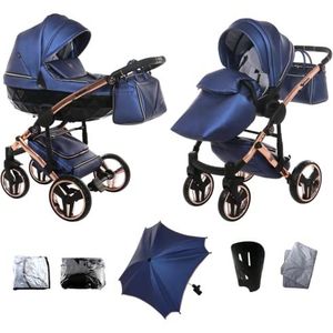 Originele Junama Diamant Fluo-Line Kinderwagen Kinderwagen Kinderwagen Reissysteem 2in1 3in1 4in1 + Paraplu + Originele Accessoires Exclusieve Kinderwagens (2in1, Blauw-Koper 01)