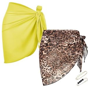 PYSEOSISE Strand Wrap Sarong, 2 Stuks Chiffon Bikini Cover Up, Dames Sarong Pareo Elegante Chiffon Strand Sarongs Strandjurk Korte Badpak voor Dames Vakantie Zwembad Zomer Strand