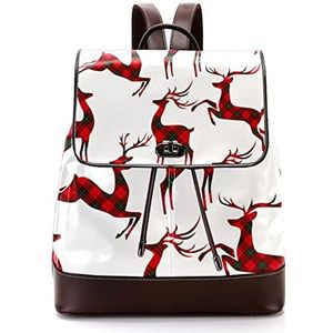 Rode geruite herten gepersonaliseerde schooltassen boekentassen voor tiener, Meerkleurig, 27x12.3x32cm, Rugzak Rugzakken