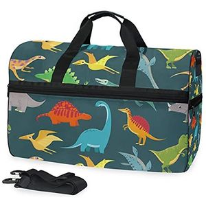 Sport Zwemmen Gymtas met Schoenen Dinosaurus Kleurrijke Kunst Compartiment Weekender Duffel Reistassen Handtas voor Vrouwen Meisjes Mannen