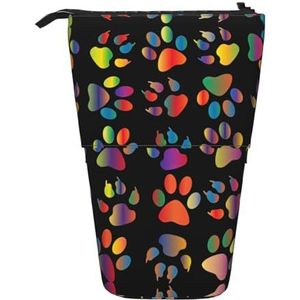 Nbtghga Kleurrijke Hond Poot Print Potlood Telescopische Klassieke Kunsten Stand Up Potlood Case Organizer Potlood Houder Make-up Tas Gift, Zwart, Eén maat