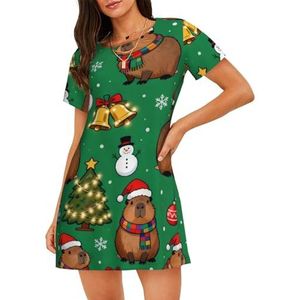 Zelinge Zomer Nachtjapon Slaap Tee Nachtshirt Laddies Slaap Jurk Zachte Nachtkleding S-3XL, Groene Capibara Kerstmis Feestelijk, S