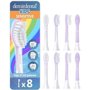 demirdental Philips Sonicare Kids opzetborstel voor kinderen, voor de eerste permanente tanden, kinderen van 7 tot 10 jaar, vervangt HX6048 HX6044, paars, 8 stuks
