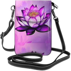 Paarse lotus lederen cross body flip telefoontas met afneembare schouderbanden, gebruikt voor reizen, dating, vakantiegeschenken, Zwart, Eén maat