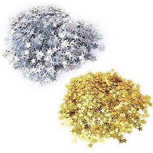 Dauerhaft PVC Star Tafel Confetti, Tafel Confetti Metallic Folie Sterren, voor Feest Bruiloft Festival Decoraties (Goud Zilver 60g, 4000 stuks, 10mm)(Zilver)