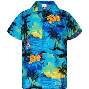 Funky Hawaiiaans Overhemd, Hawaii-Overhemd, Korte Mouw, Surf, Turkoois, XS