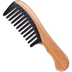 Prachtige natuurlijke os hoorn haar kam 100% handgemaakte premium kwaliteit antistatische kam zonder handvat (groene sandelhout buffelhoorn brede tand)