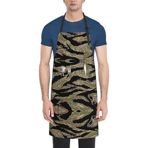 ZhaoYuGoods Paars-blauw-groene camouflage-zebrastrepen schorten met zakken voor dames en heren, stijlvolle kookschorten voor keuken, tuinieren, salon, ideale schort met print, Tijger Streep Camo, Eén