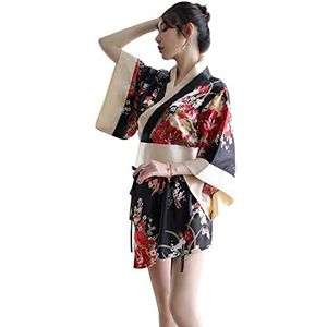 HNYBD Vrouwen Japanse Kimono Sexy Traditionele Gewaad Lingerie Yukata Dames Kostuums Pyjama, Zwart, one size