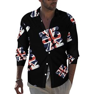 I Love London UK Flag heren revers shirt lange mouw button down print blouse zomer zak T-shirts tops M