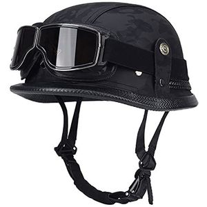 Motorhelm, met bril bromfiets crashhelm zomer open helm E, XXL = 61-62 cm(H,XXL=6162CM)