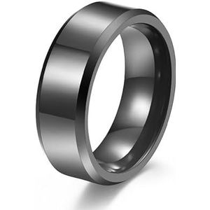 6mm dubbele afgeschuinde rand wolfraam staal glanzende ring 8mm wolfraam goud anti-snijden minimalistische heren ring ring (Color : 8mmBlack, Size : 9#)